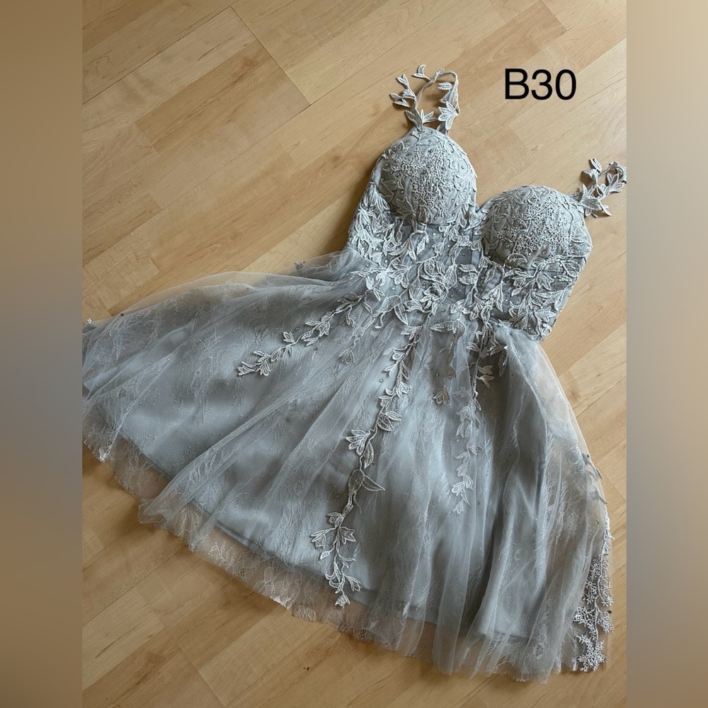 Elegant Gray Lace Dress